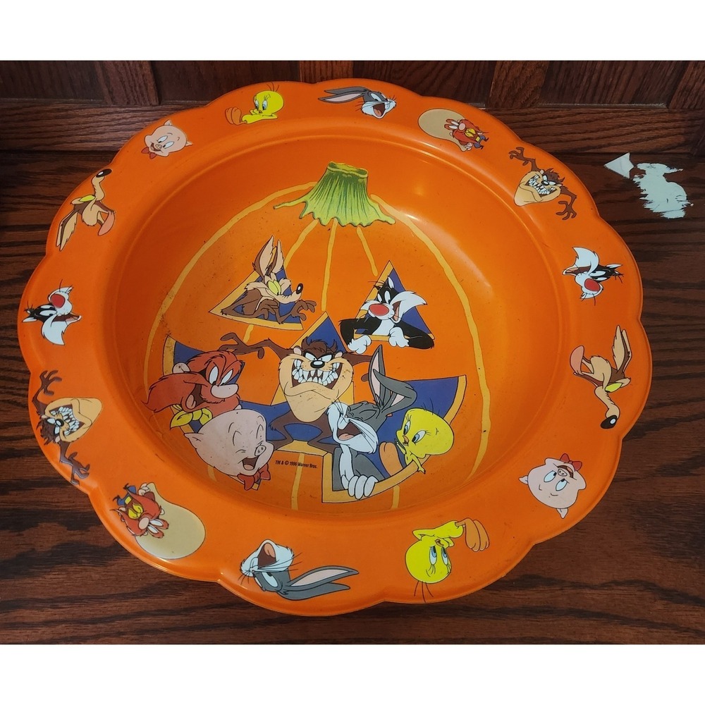 1996 Looney Tunes Halloween Plastic Treat Bucket Orange 90s